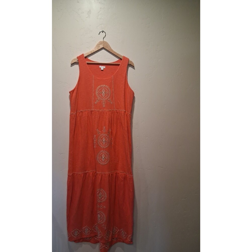 J. Jill L Tall Coral Embroidered Scoop Neck Sleeveless Tiered Summer Maxi Dress